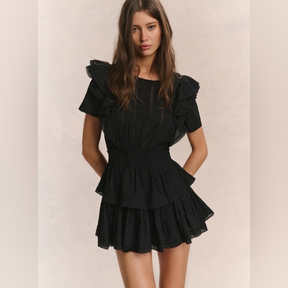 NWOT LoveShackFancy Natasha Heritage Mini Dress Black Ruffle Fall Winter | XS